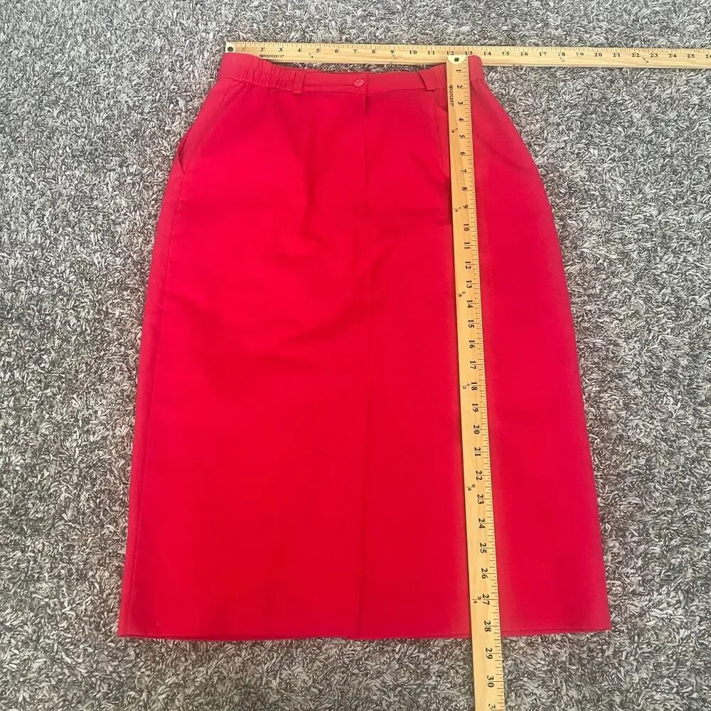 Vintage Pencil Skirt Size 12 Red Solid High Rise Midi Minimal Retro Career 90s